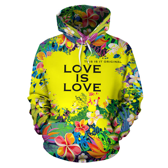 Luxury Floral - Tropical design Style Hoodie with Quote by Emotions. LOVE IS LOVE