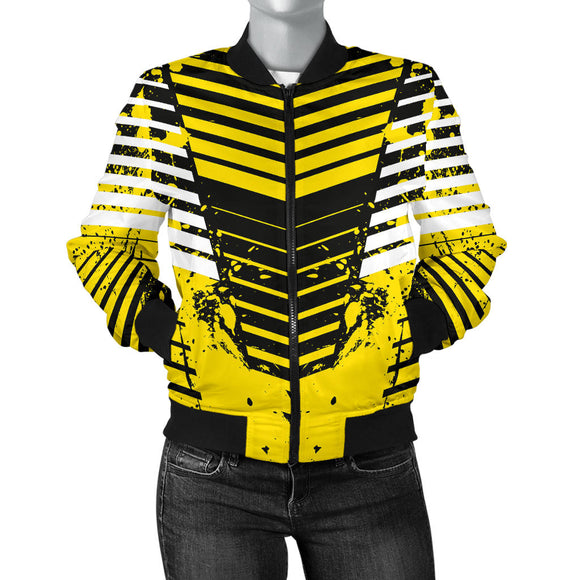 Racing Urban Style Black & Yellow Women's Bomber Jacket