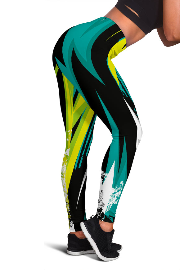 Lime Green Racing Style Women's Leggings