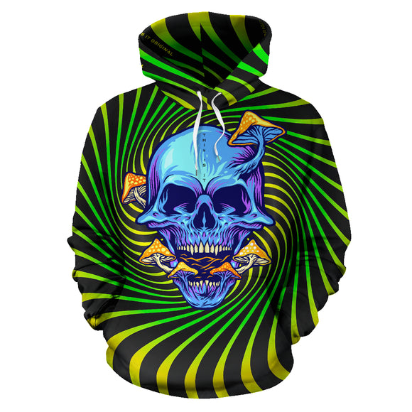Psychedelic green & yellow design with mushroom and crazy skull two Hoodie