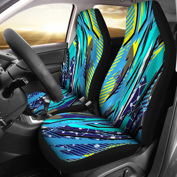 Extreme Racing Style Light Blue & Yellow Design Car Seat Covers