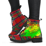 Silence is Luxurious. Classic Red Tartan Design With Neon Splash Leather Boots