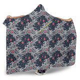 Special Grey Japan Wave with pink flower Hooded Blanket