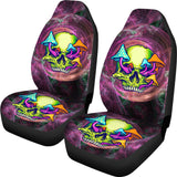 Rave Psychedelic Design With Neon Green Skull & Mushrooms Car Seat Cover