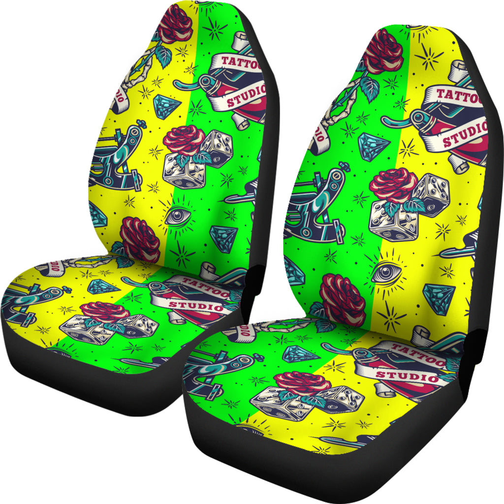 Neon Multicolor Palm Leaf Print Car Seat Covers