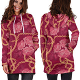 Pink Style Roses & Gold Chains Women's Hoodie Dress
