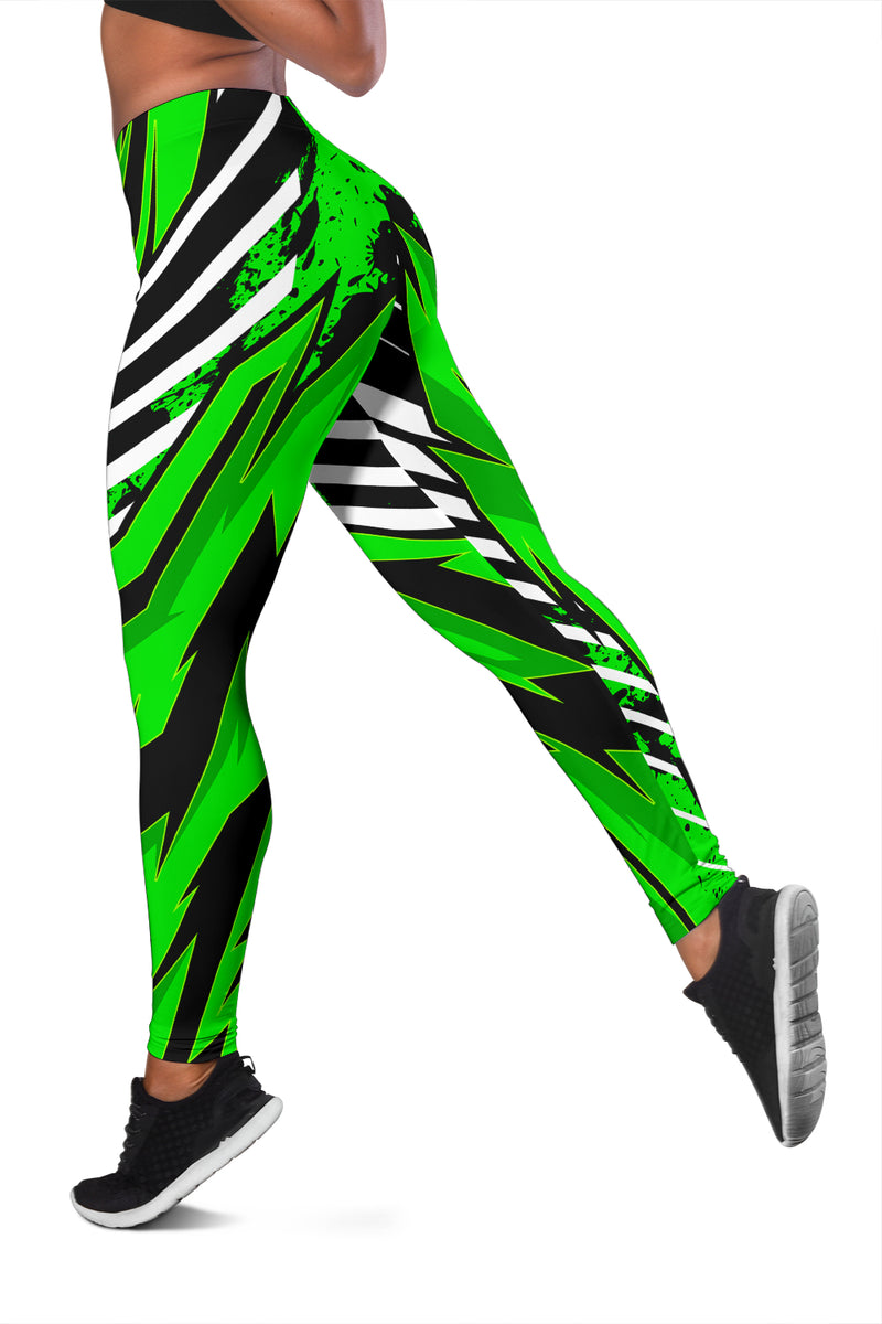 Racing Style Funky Green & White Stripes Vibes Women's Leggings – This ...