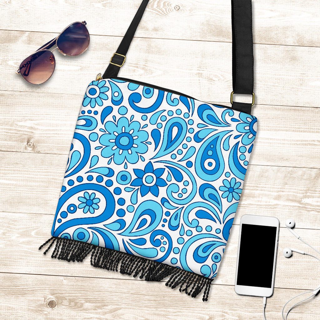 Blue Paisley Pattern Print Crossbody Bags