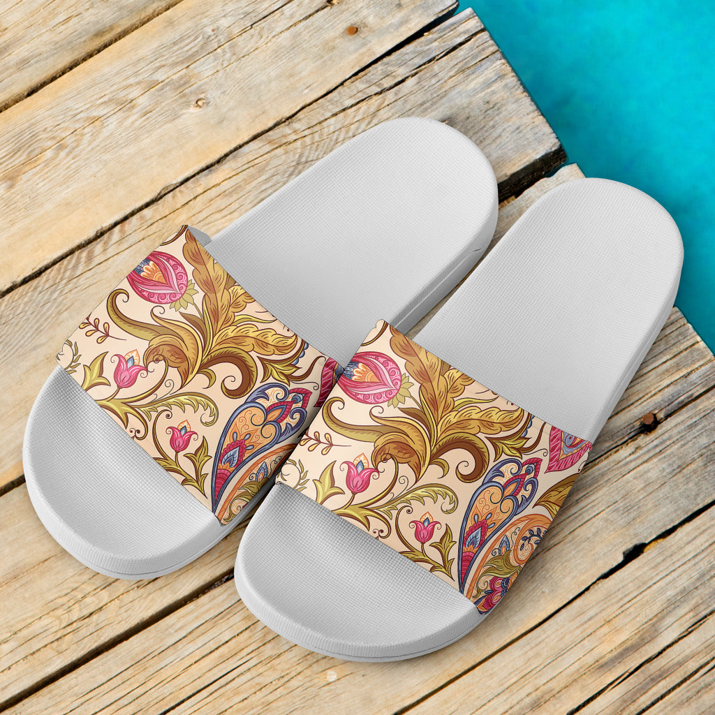 Indigenous Paisley White Slide Sandals