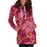 Pink Style Roses & Gold Chains Women's Hoodie Dress
