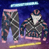 Pink & Grey Tropical Design with Exclusive Grey Tartan Style Fashion Unisex Luxury Sweatpants