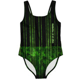 Camouflage Real Army Green Pattern and Half Black Design with Retro Stylish Stripes Luxury Swimsuit
