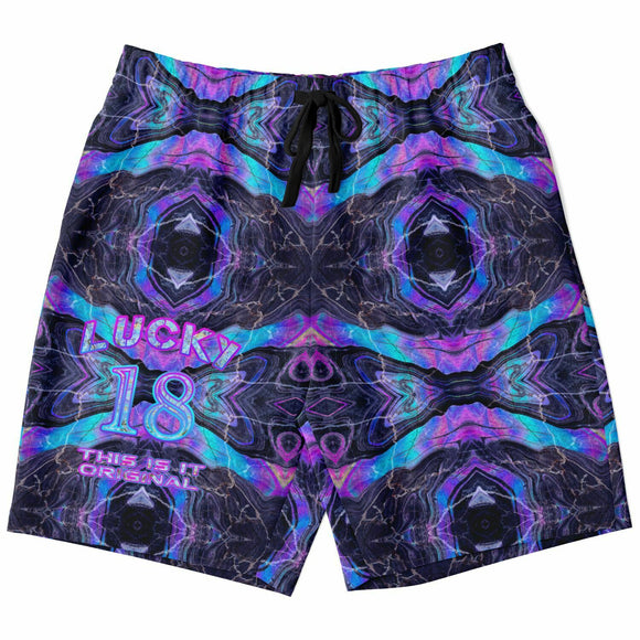 Neon Colors with Black Marble and Galaxy Design on Men's Luxury Long Shorts