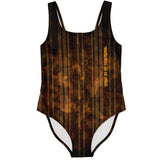 Camouflage Army Brown Pattern Design with Retro Stylish Stripes Luxury Swimsuit
