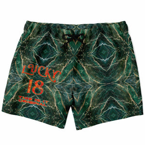 Dark Emerald Marble with Gold Paintings Design on Swim Trunks for Men's