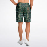 Dark Emerald Marble with Gold Paintings Design on Men's Luxury Long Shorts