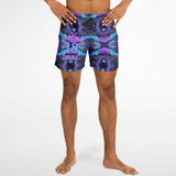 Neon Colors with Black Marble and Galaxy Design on Swim Trunks for Men's