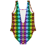Retro Ultimate Neon Rainbow Pattern Design on Luxury Swimsuit