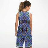 Black and Perfect Blue Paisley Pattern Design on Basketball Unisex Jersey & Shorts Set Black & White Edition