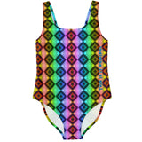 Retro Ultimate Neon Rainbow Pattern Design on Luxury Swimsuit