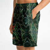 Dark Emerald Marble with Gold Paintings Design on Men's Luxury Long Shorts