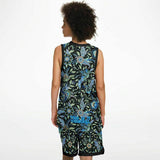 Black and Blue Exotic Floral Pattern Design on Basketball Unisex Jersey & Shorts Set all Black Edition