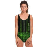 Camouflage Real Army Green Pattern and Half Black Design with Retro Stylish Stripes Luxury Swimsuit