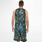 Black and Blue Exotic Floral Pattern Design on Basketball Unisex Jersey & Shorts Set all Black Edition