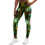 Funky Colorful Design of Statue with Geometric Hiden Pattern Leggings