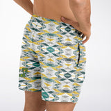 Geometrical Pattern and Emerald Green and Gold Stone Marble Luxury Design Swim Trunks for Men's