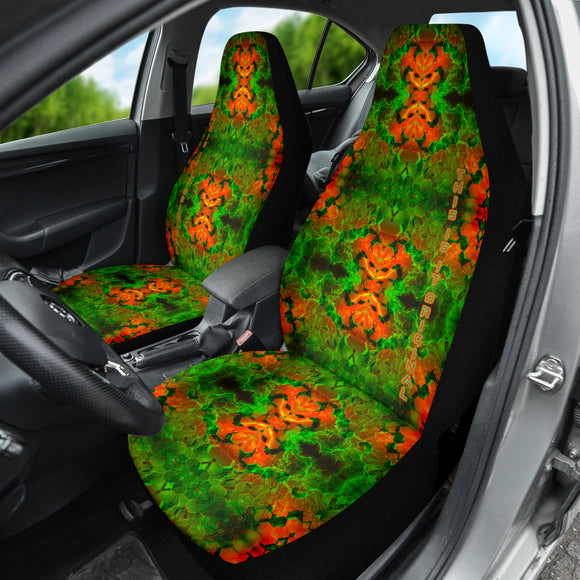 Abstract Hexagon Design with Neon Vibrant Green and Orange Vibe Vibrant Colors and Effects on Car Seat Covers