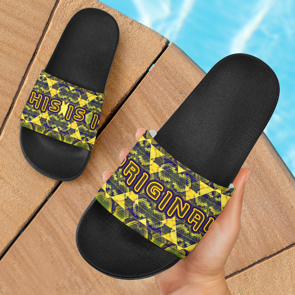 Geometrical Design with Black and Great Yellow Snake Skin Pattern on Slide Sandals