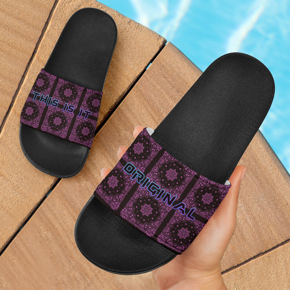 Ultra Violet and Black Paisley Pattern Design Slide Sandals