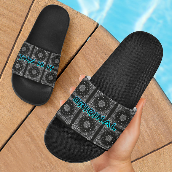 Black Paisley Pattern Design Slide Sandals