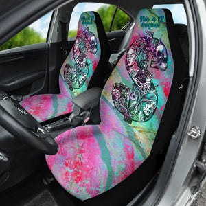 Pink and Light Blue Shiny Glitter Color Marble Stone with Colorful Stripes Design with Dollar Sign, Skull and Sugar Skull Car Seat Cover