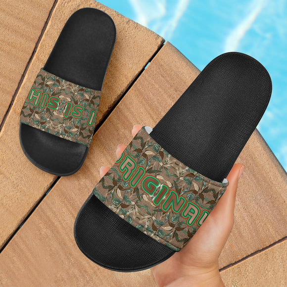 Abstract Flowers Pattern Design in Army Brown Colors Slide Sandals