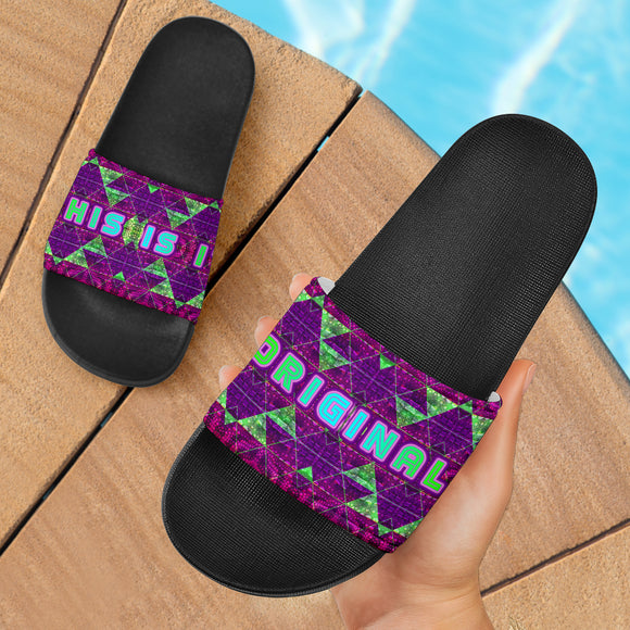 Geometrical Design with Purple Snake Skin Pattern on Slide Sandals