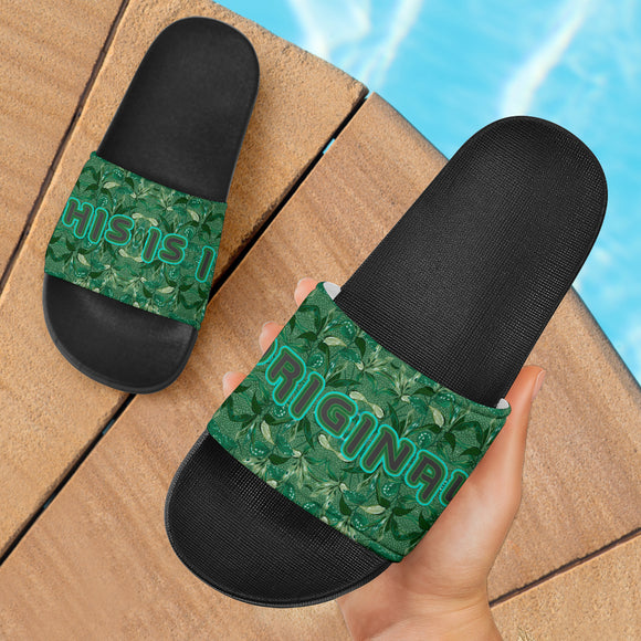 Abstract Flowers Pattern Design in Army Green Colors Slide Sandals