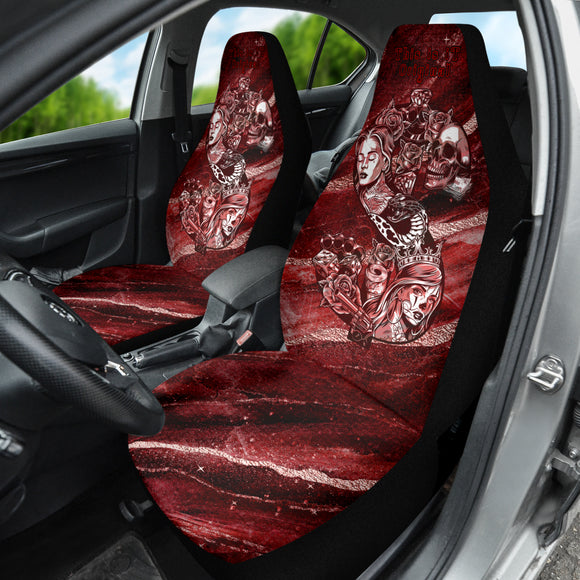Bloody Red and Silver Marble Stone Design with Dollar Sign, Skull and Sugar Skull Car Seat Cover