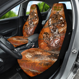 Orange and Brown Shiny Glitter Color Marble Stone with Colorful Stripes Design with Dollar Sign, Skull and Sugar Skull Car Seat Cover