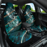 Emerald Green and Silver Marble Stone Design with Dollar Sign, Skull and Sugar Skull Car Seat Cover