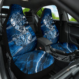 Deep Blue and Silver Marble Stone Design with Dollar Sign, Skull and Sugar Skull Car Seat Cover