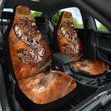 Orange and Brown Shiny Glitter Color Marble Stone with Colorful Stripes Design with Dollar Sign, Skull and Sugar Skull Car Seat Cover