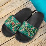 Geometrical Design with Jungle Green Snake Skin Pattern on Slide Sandals