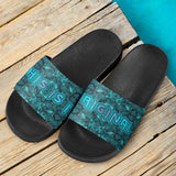 Abstract Flowers Pattern Design in Army Deep Blue and Grey Colors Slide Sandals