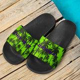 Neon Green Sky and Palm Tree Design Slide Sandals