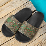 Abstract Flowers Pattern Design in Army Brown Colors Slide Sandals