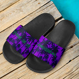 Neon Deep Violet Sky and Palm Tree Design Slide Sandals