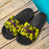 Neon Yellow Sky and Palm Tree Design Slide Sandals