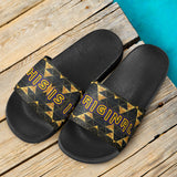 Geometrical Design with Black and Gold Snake Skin Pattern on Slide Sandals